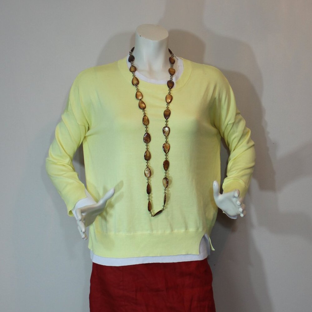 Theo&Spence  Notched Layered Sweater In Yellow /white size Medium